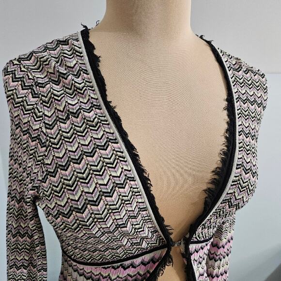 Nick & Mo Cardigan Women's Black and Pink Chevron Sweater Medium Retro Zig Zag - Picture 5 of 15